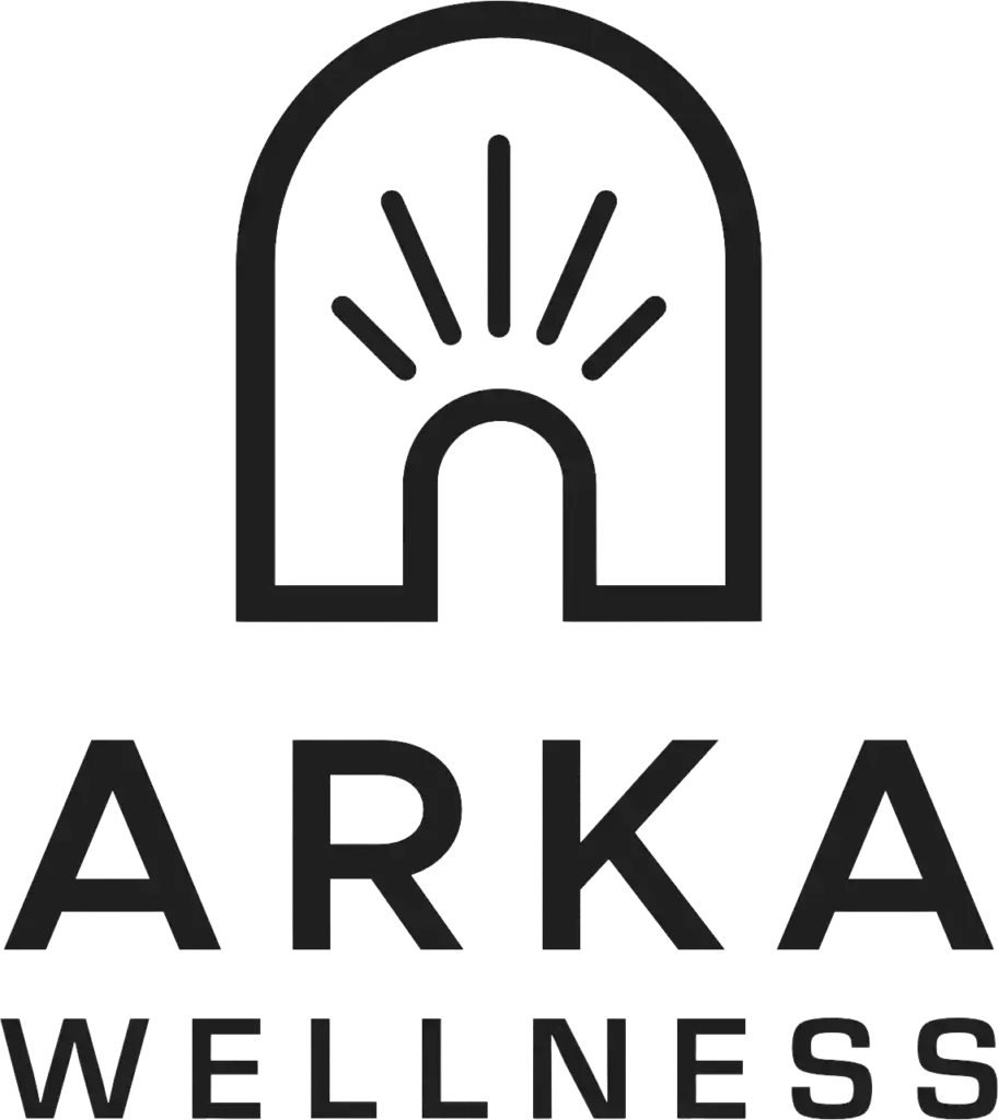 Luxurious arched wellness center logo with radiant lines, modern design for holistic health, relaxation, and wellness services.